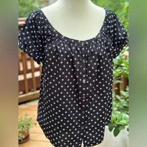 Club Monaco Polka Dot Off Shoulder Blouse Black Medium